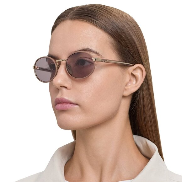 Prada PRB56S Oval Sunglasses – Pecan Frame Purple Brown Lenses | Model 24E20I